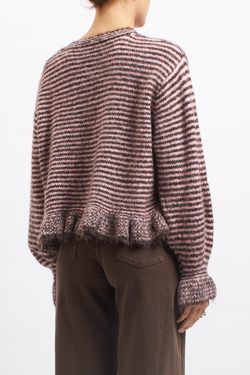 Cardigan a righe con volan