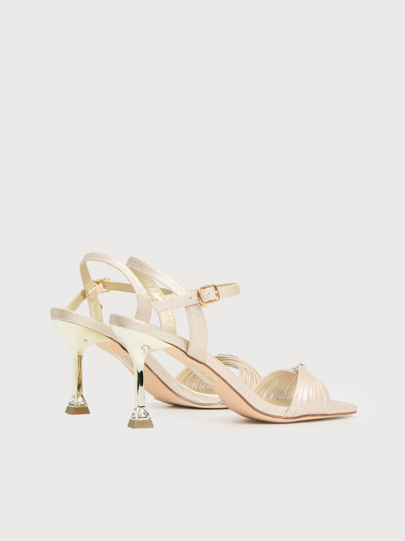 Sandalo open toe con strass intrecciato