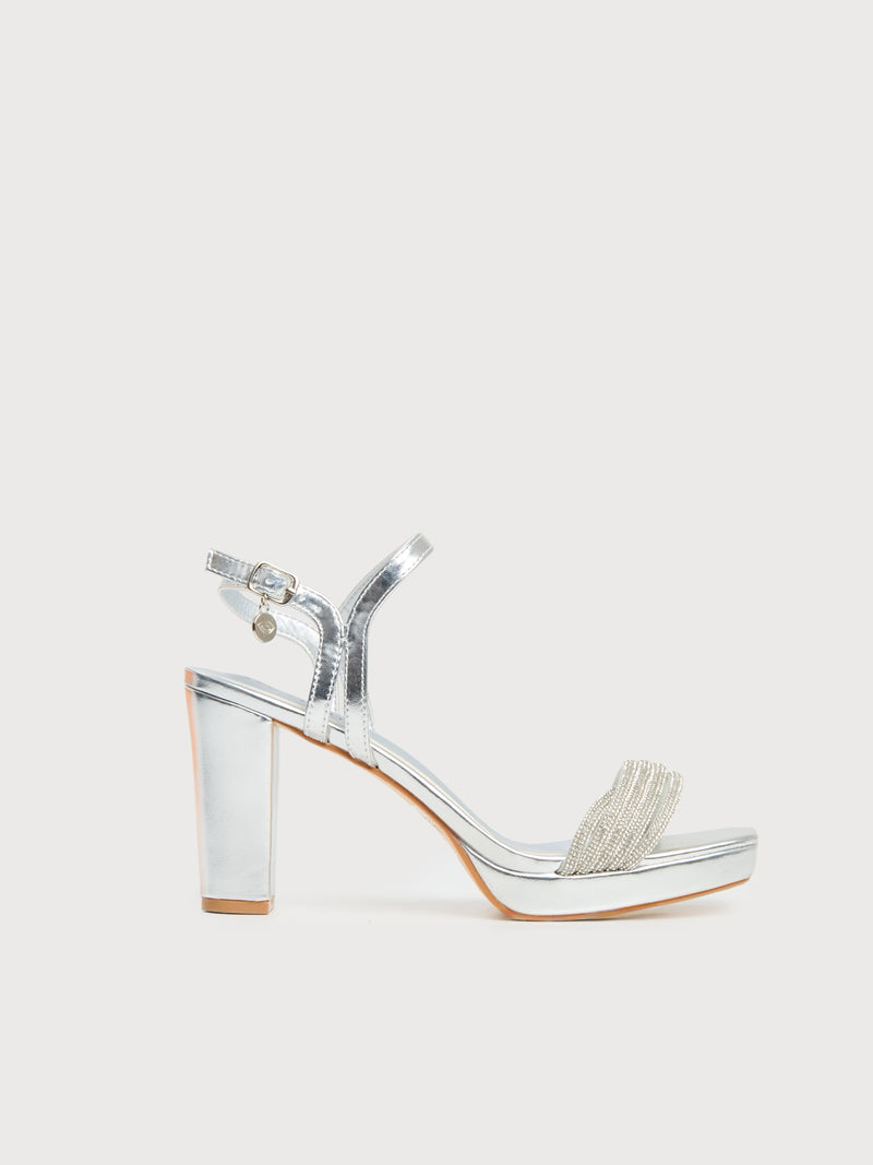 Sandalo open toe con strass