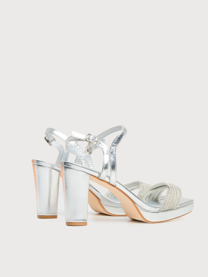 Sandalo open toe con strass