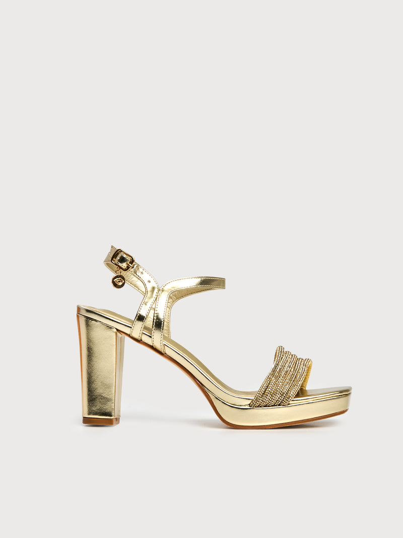 Sandalo open toe con strass