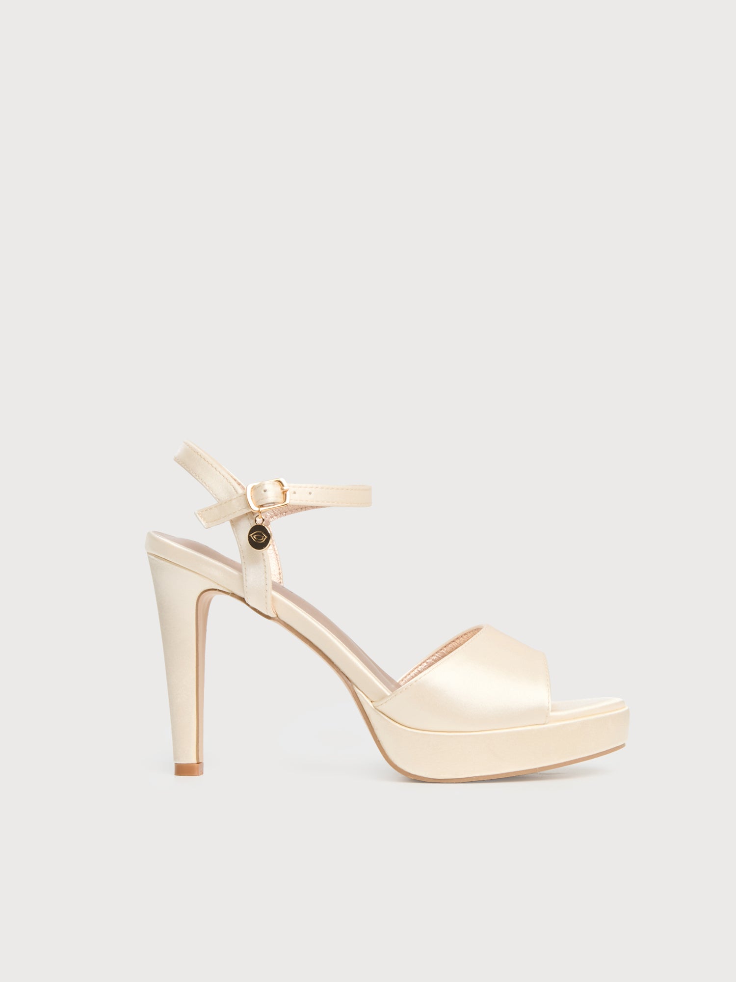 Sandalo open toe in raso con tacco