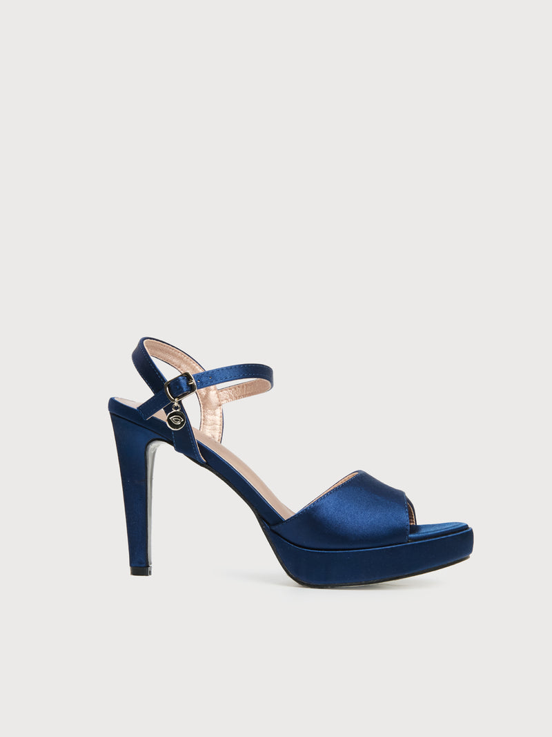 Sandalo open toe in raso con tacco