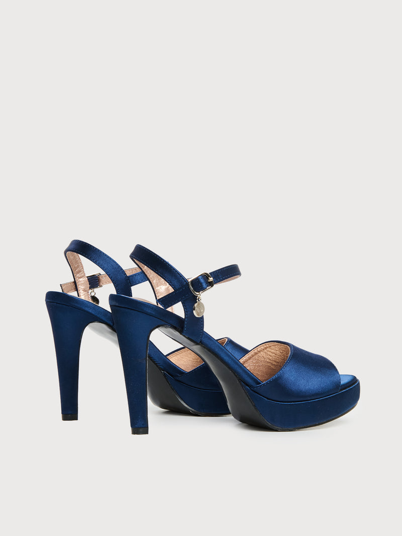 Sandalo open toe in raso con tacco