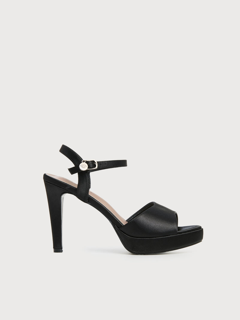 Sandalo open toe in raso con tacco