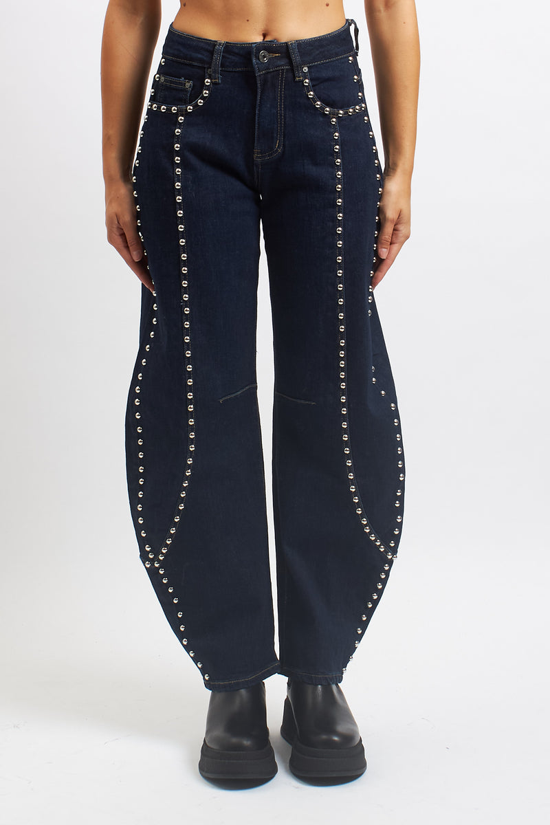Jeans barrell con borchie