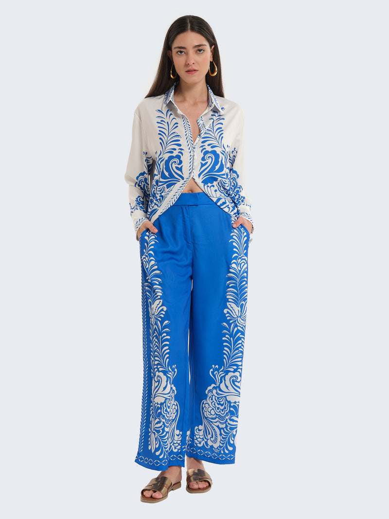 Completo pigiama camicia e pantaloni palazzo fantasia