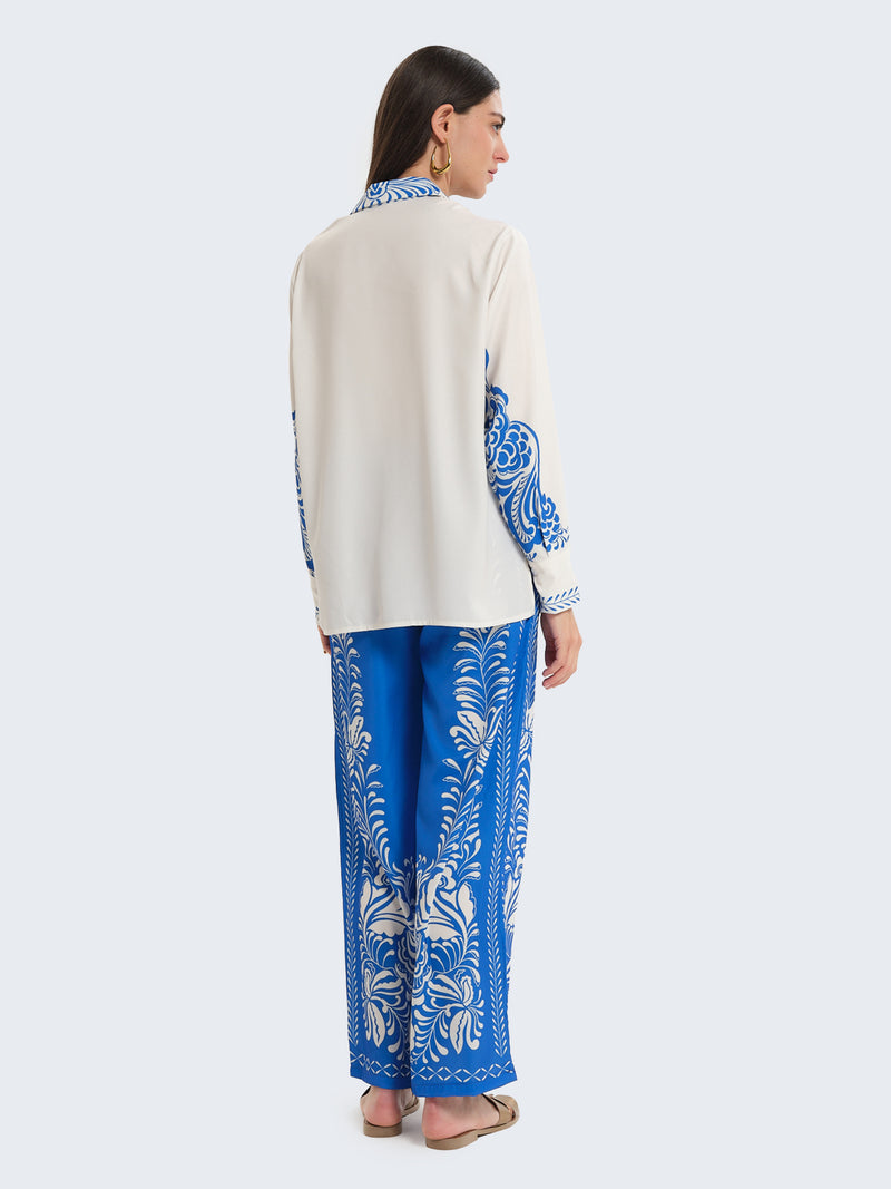 Completo pigiama camicia e pantaloni palazzo fantasia