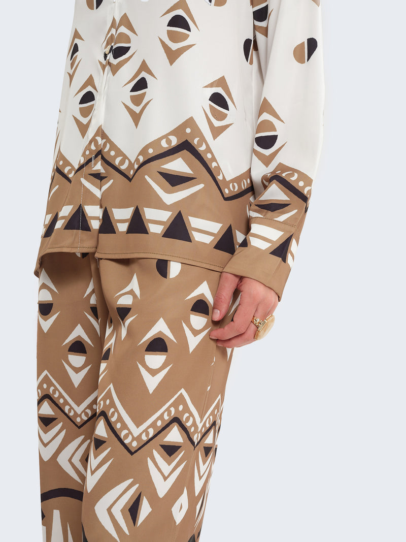 Completo pigiama camicia e pantaloni palazzo fantasia