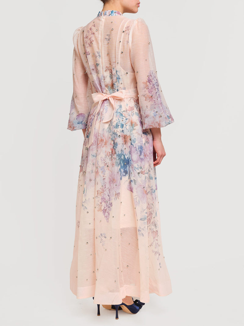 Abito lungo con bottoni gioiello