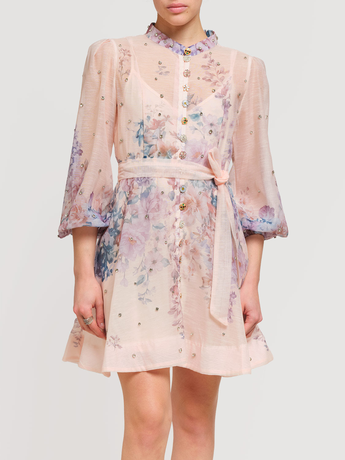 Abito corto con bottoni gioiello