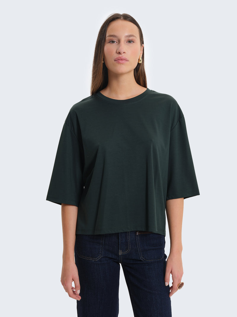 T-shirt boxy con maniche a tre quarti