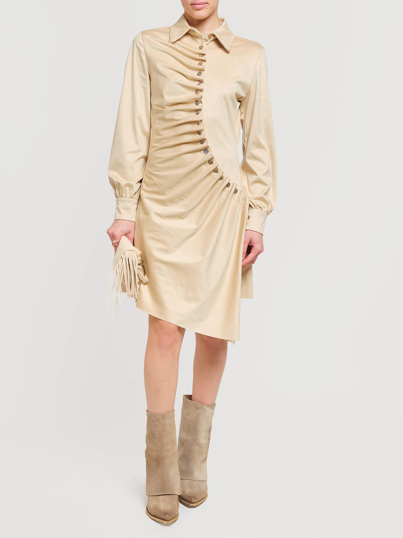 Abito corto in ecodaino con rouches