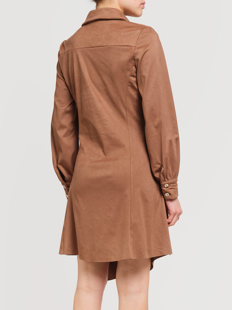 Abito corto in ecodaino con rouches