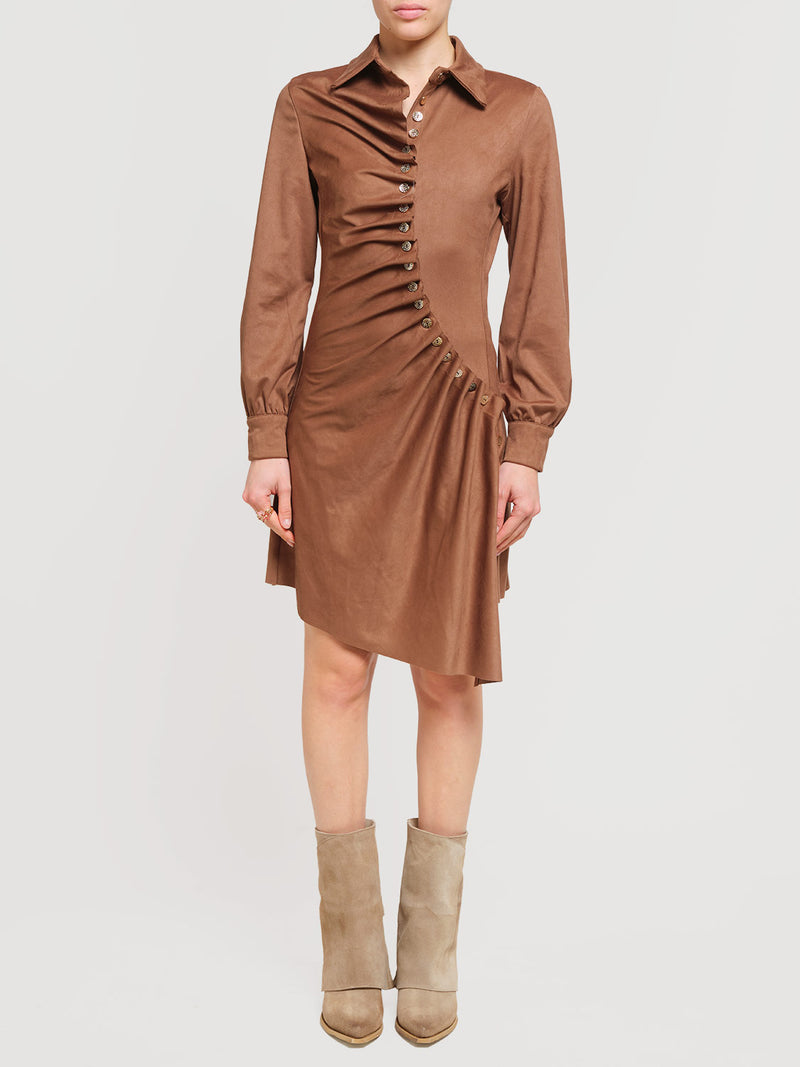 Abito corto in ecodaino con rouches