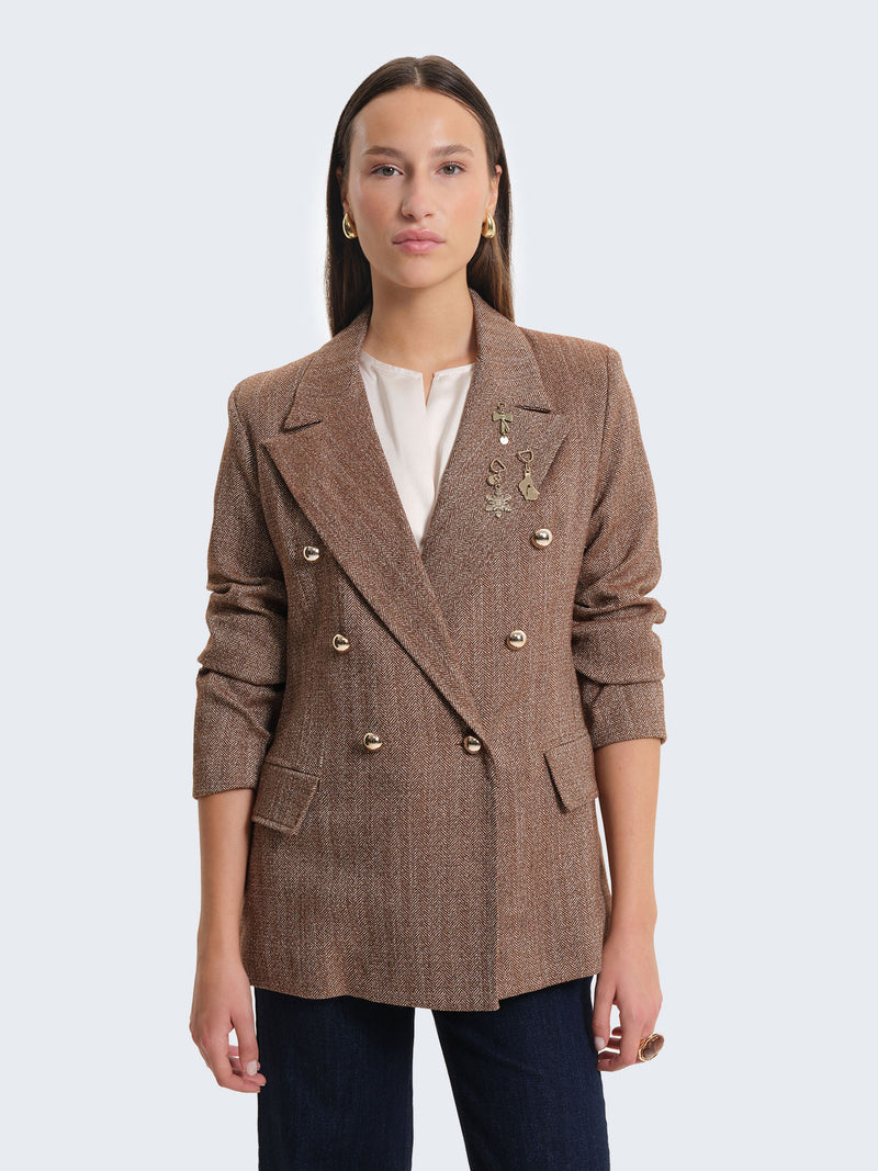 Blazer con tessuto spigato e charms